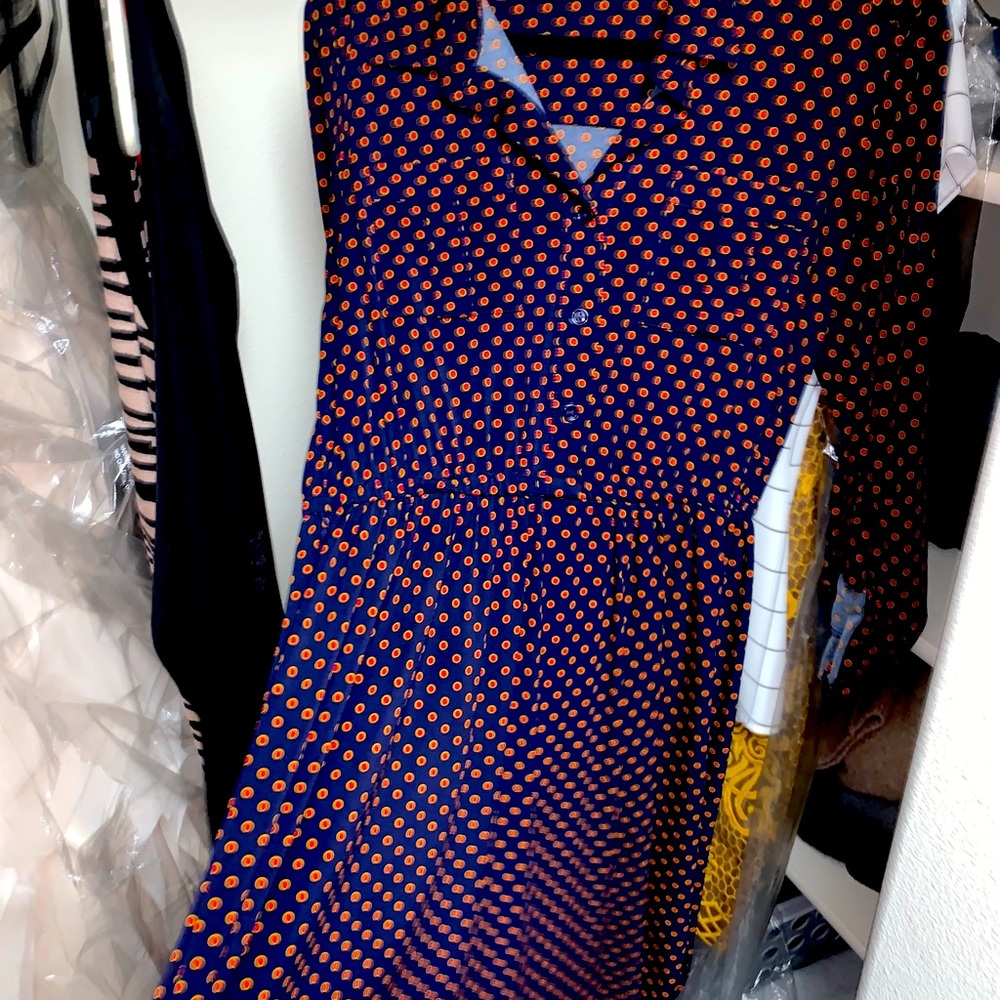 MIDI Button-up collar navy/red dress
